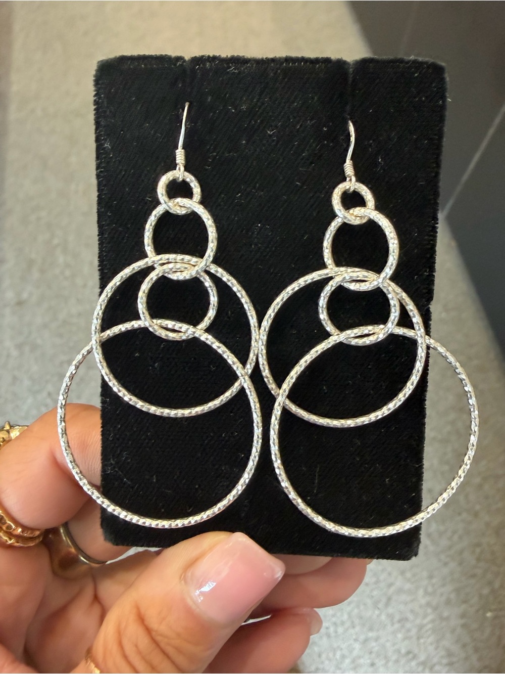 925 Sterling 3 inch Silver Textured Multi-Hoop Dangle Earrings for Women